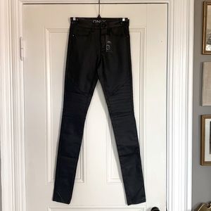 High waist black denim coated leggings
